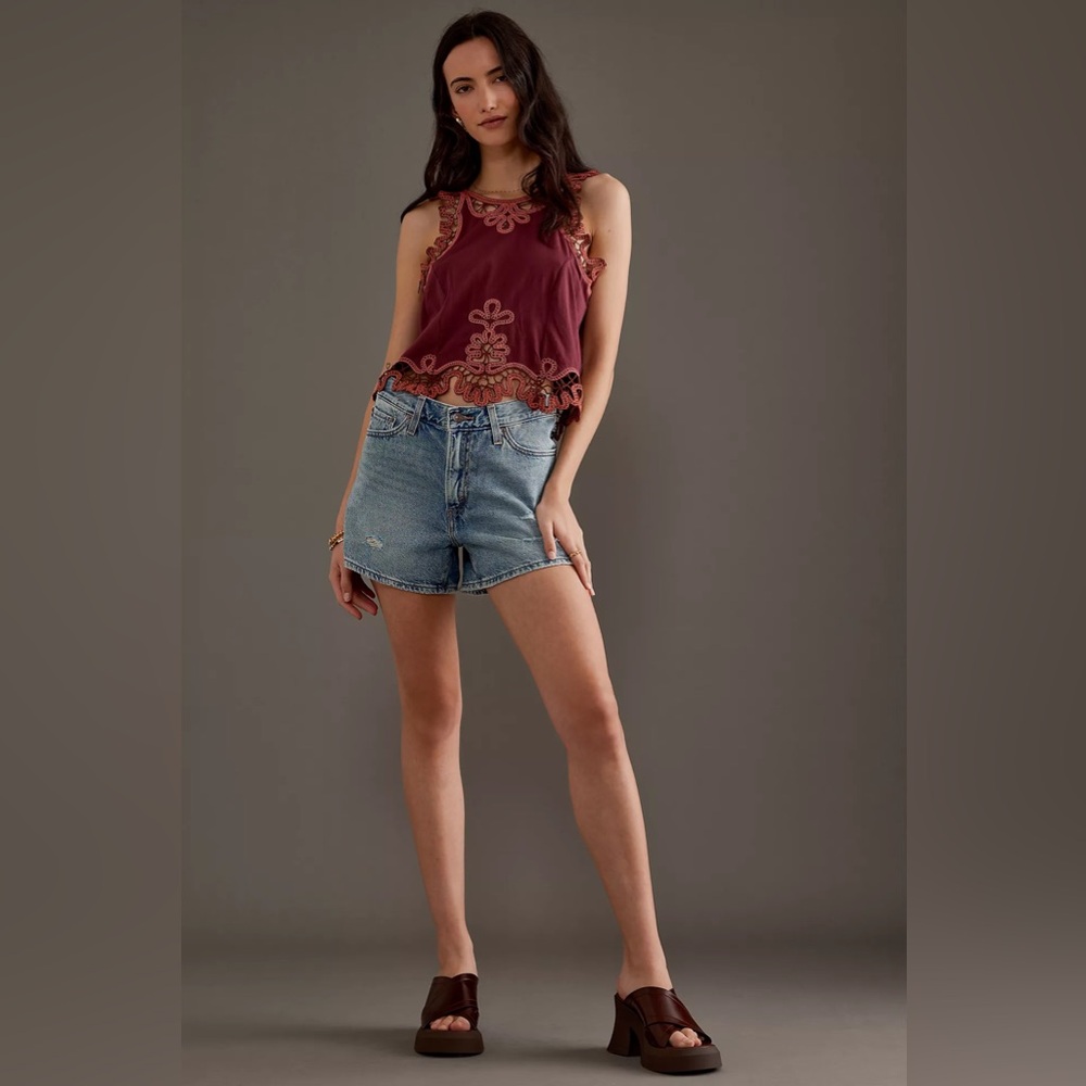 Anthropologie Burgundy and Rust Embroidered Crop Top tank top size small